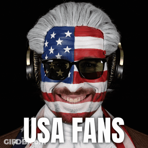 Man With American Flag Face Paint And Headphones GIF