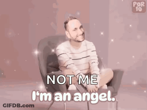 Man With Angel Wings Saying Not Me I'm An Angel GIF