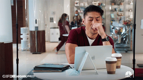 Man With Apple Laptop And Two Cups Of Coffee GIF