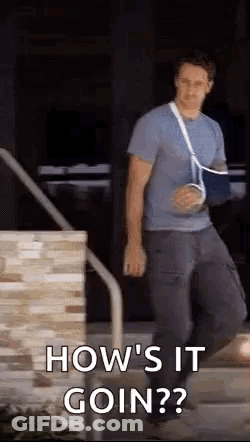 Man With Arm Cast Asking How's It Goin GIF