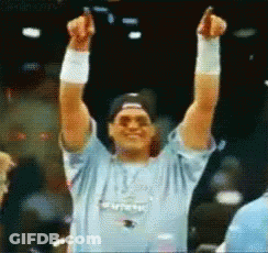 Man With Arms In Air Wearing Patriots Shirt GIF