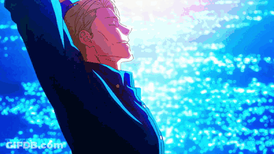 Man With Arms Outstretched In Front Of Blue Background GIF
