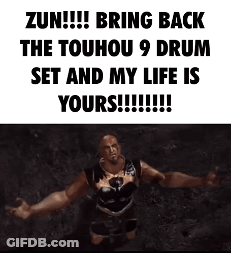 Man With Arms Outstretched Saying Bring Back Touhou 9 Drum Set GIF