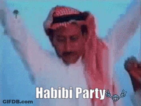 Man With Arms Raised And Habibi Party GIF
