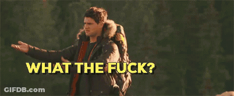 Man With Backpack Says What The Fuck In Woods GIF