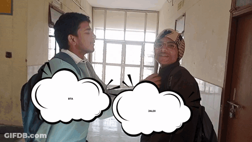 Man With Backpack Talking To Another Man Saying Sales GIF