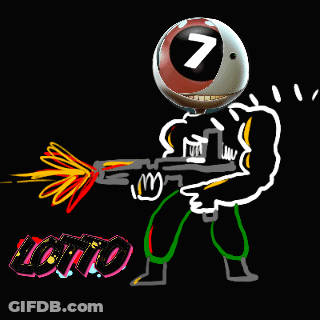 Man With Ball On Head Holding Gun Number 7 GIF
