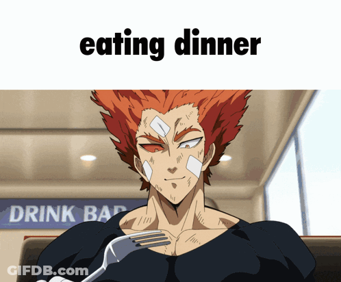 Man With Bandage Holding Fork By Drink Bar Sign GIF
