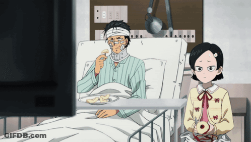Man With Bandage In Hospital Bed Girl Looking On GIF