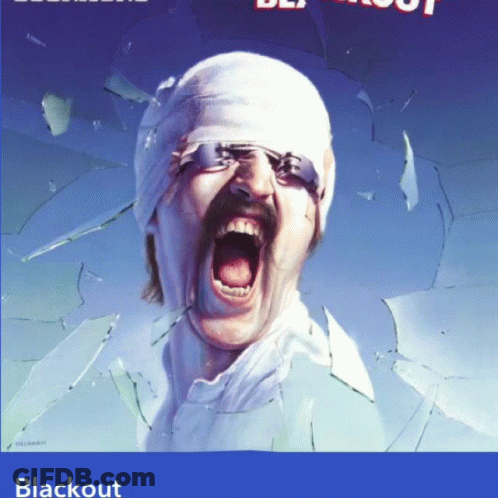 Man With Bandage Screaming At Broken Glass Wall GIF