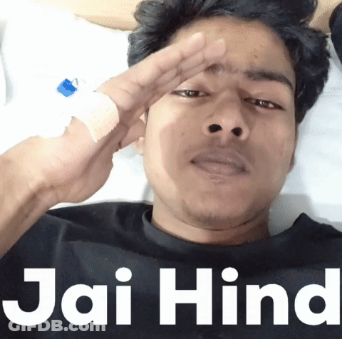 Man With Bandaged Finger Lying On Bed Saying Jai Hind GIF