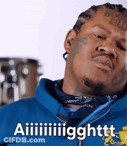 Man With Bandana In Blue Jacket Saying Aiiiiiiigghtt GIF