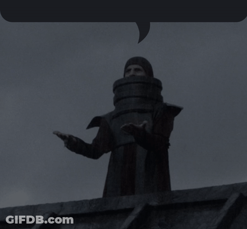 Man With Barrel On Head Standing On Roof With Speech Bubble GIF