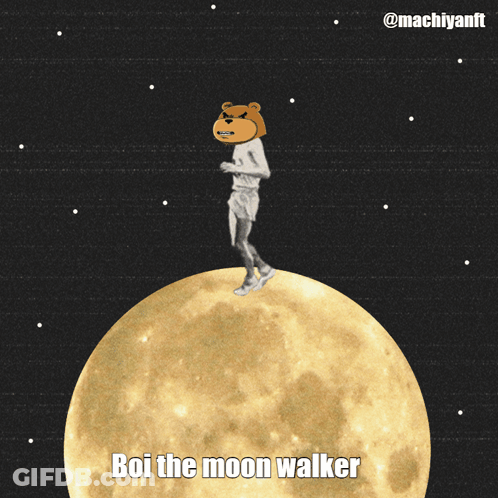 Man With Bear Head Walking On Moon GIF