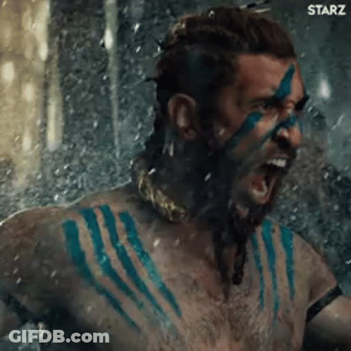 Man With Beard And Blue Paint Screaming In Shower GIF