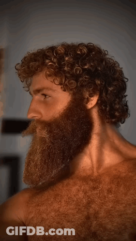 Man With Beard And Curly Hair Looking Sideways GIF