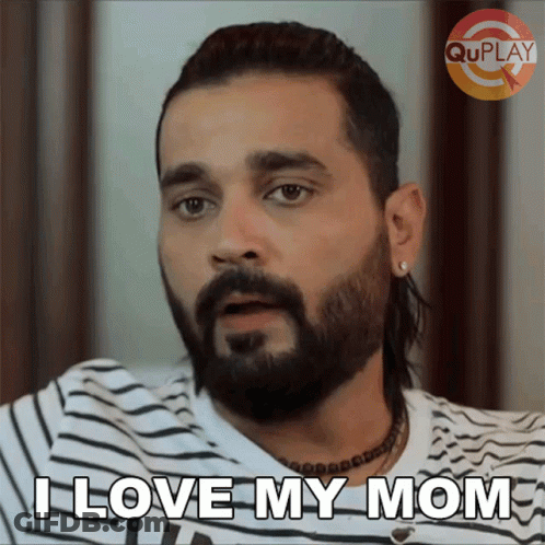 Man With Beard And Earrings Saying I Love My Mom GIF