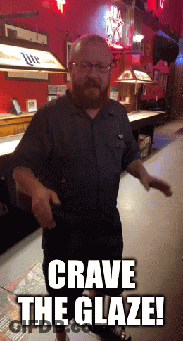 Man With Beard And Glasses Dancing In Bar Saying Crave The Glaze GIF