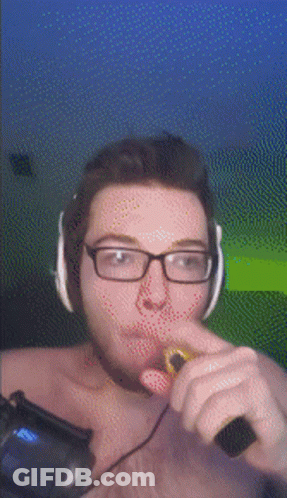 Man With Beard And Glasses In Black Evo Shirt GIF