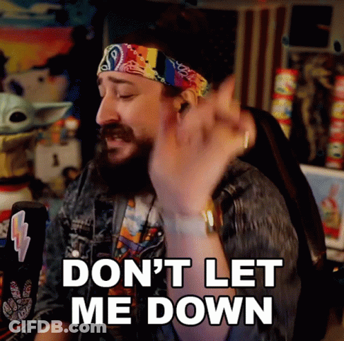Man With Beard And Headband Says Don't Let Me Down GIF
