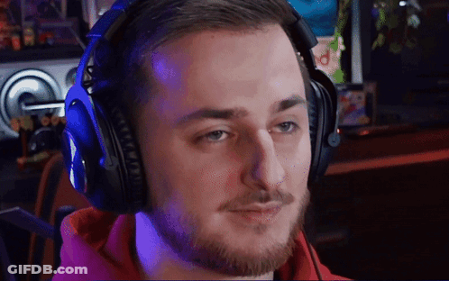 Man With Beard And Headphones In Red Shirt GIF