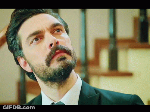 Man With Beard And Mustache Looking Up GIF