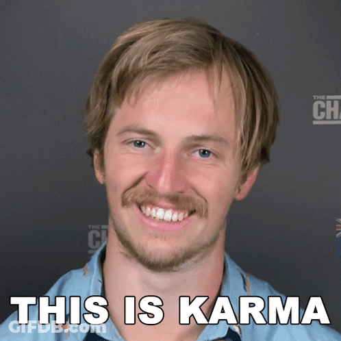 Man With Beard And Mustache Smiling This Is Karma GIF
