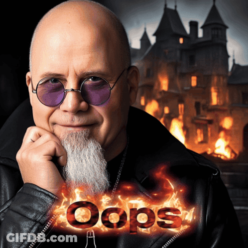 Man With Beard And Sunglasses In Front Of Burning House Saying Oops GIF
