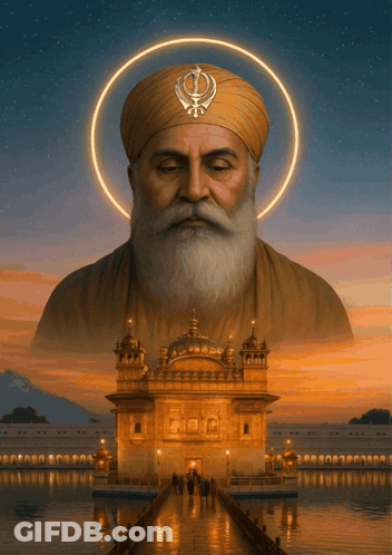 Man With Beard And Turban In Front Of Golden Building GIF