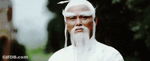 Man With Beard And White Hair In White Robe And Hat GIF