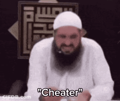 Man With Beard And White Hat Saying Cheater GIF