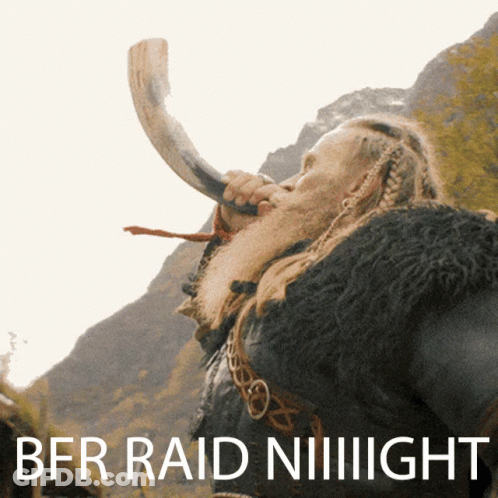 Man With Beard Blowing Horn With Bfr Raid Niiiiiight GIF
