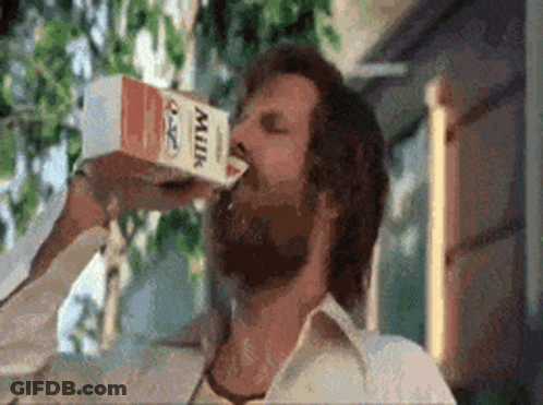 Man With Beard Drinking Milk Carton GIF