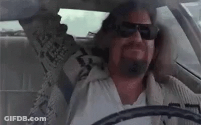 Man With Beard Driving Car With Arms Up GIF
