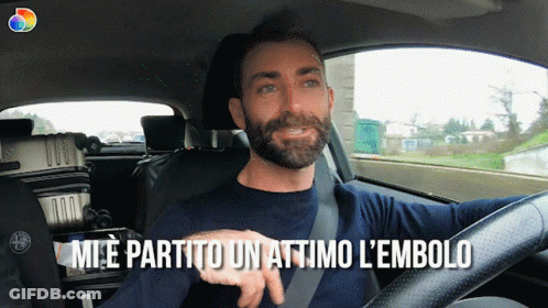 Man With Beard Driving Car With Words Mile Partito Un Attimo L' Embolo GIF