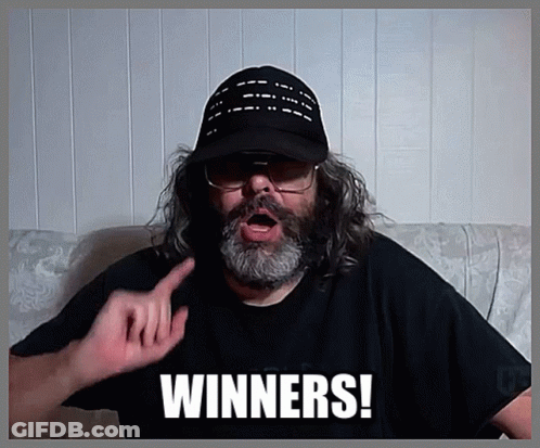 Man With Beard Glasses And Hat Says Winners GIF