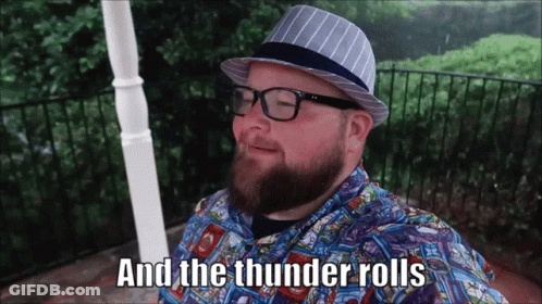 Man With Beard Glasses Hat And The Thunder Rolls GIF