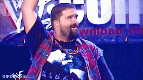 Man With Beard Holding Arms Up In Plaid Shirt GIF