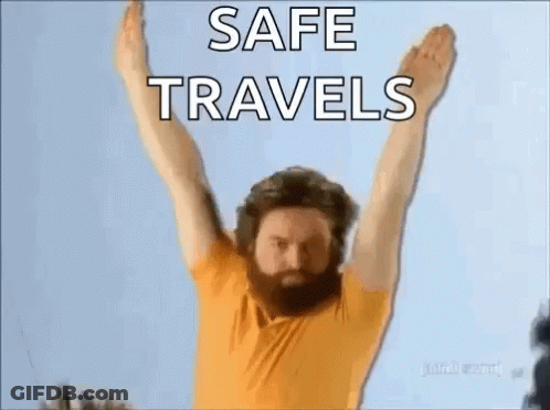Man With Beard Holding Arms Up Safe Travels GIF