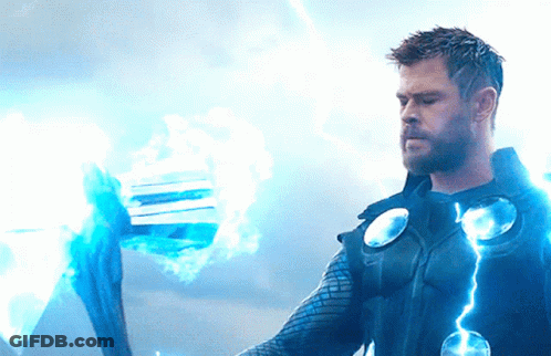 Man With Beard Holding Blue Lightning Bolt GIF