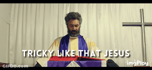 Man With Beard Holding Book Saying Tricky Like That Jesus GIF