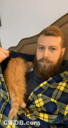 Man With Beard Holding Cat GIF