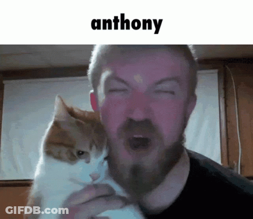 Man With Beard Holding Cat Saying Anthony GIF