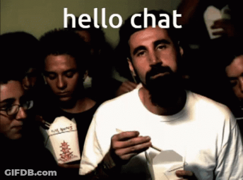 Man With Beard Holding Chinese Food Saying Hello Chat GIF