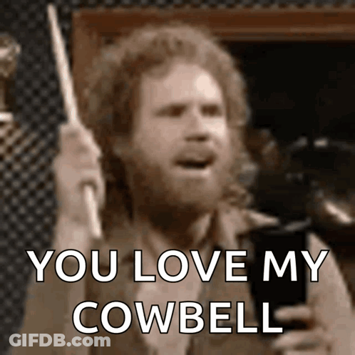 Man With Beard Holding Drum Says You Love My Cowbell GIF