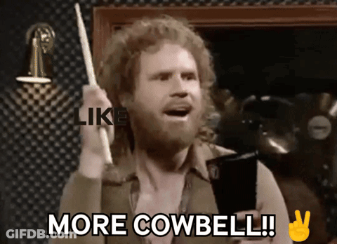 Man With Beard Holding Drum Stick Saying More Cowbell GIF