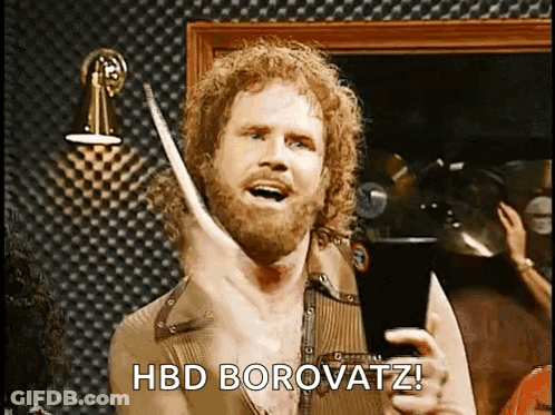 Man With Beard Holding Drum Stick Says HBD Borovatz GIF
