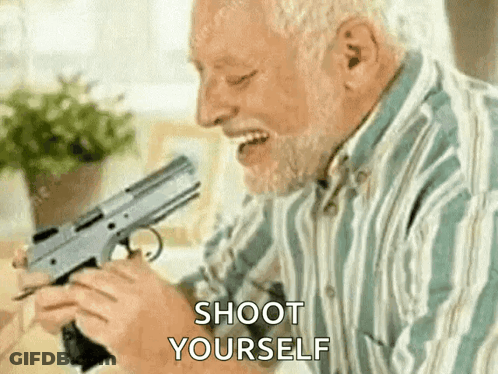 Man With Beard Holding Gun Saying Shoot Yourself GIF