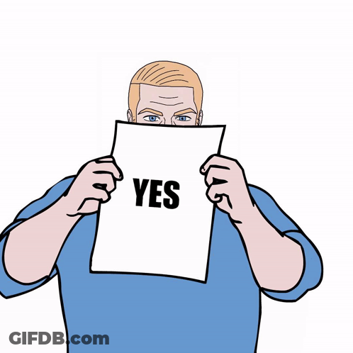 Man With Beard Holding Sign Saying Yes GIF