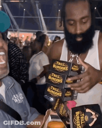 Man With Beard Holding Trill Burgers Boxes GIF